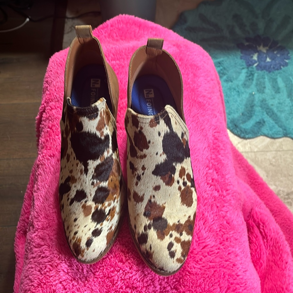 Cow print ankle boots